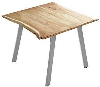 SAM Esstisch Laxmi 90x90 cm Akazie Natur Baumkante Metallbeine Silber | Baumkantentisch massiv, Akazienholz naturfarben, Esszimmertisch
