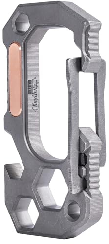 KeyUnity Karabiner Schlüsselanhänger Taschen-Multitool Titan, Karabiner Clip, Flaschenöffner, Multi Schlüsselhalter, multifunktionales EDC Werkzeug für Herren