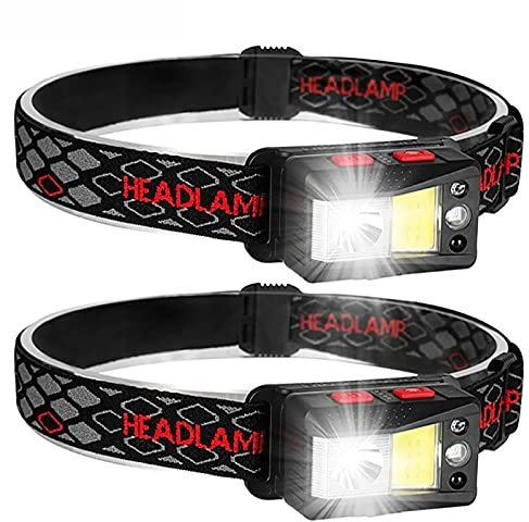 Linterna Cabeza Led Headlight,Linterna Frontal Led Recargable Alta Potencia,9 Modos con Sensor y Luz Roja, Impermeable para Running, Acampar, Pesca, Ciclismo, Excursión(2 Unidades)