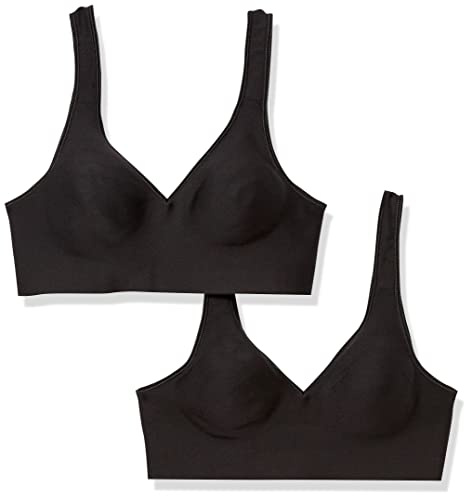 Hanes Bygellös bh för damer, mjuk bekväm t-shirt-bh med full täckning, 1-pack/2-pack, S