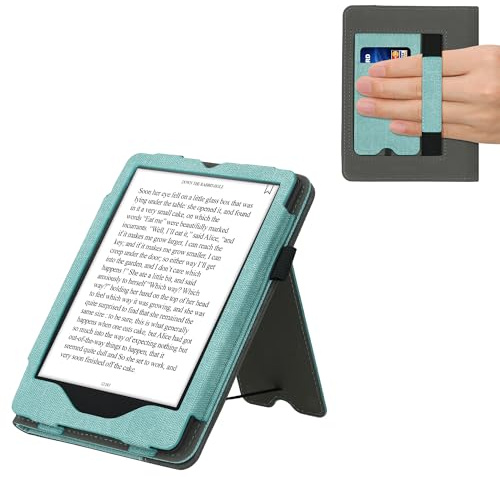 kwmobile Carcasa Compatible con Amazon Kindle Paperwhite 11. Generation 2021 Funda - Funda con Stand Agarre de Mano y Tarjetero - Menta/Gris Oscuro