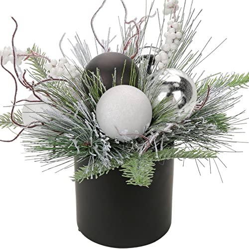 Briful Kunstpflanze Weihnachtsdeko Künstliche Pflanze Gestecke Weihnachtsarrangement im Keramiktopf mit Tannenzweig Kugeln Berries Tannenzapfen, Dekopflanze Zimmerpflanze Tischdeko