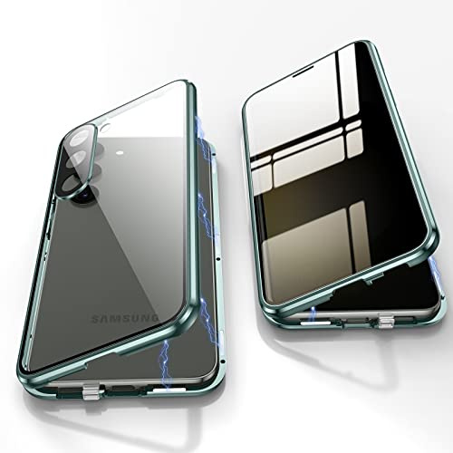 Jonwelsy Anti Peeping Hülle für Samsung Galaxy S23 Plus, 360 Grad Schutz Case, Privatsphäre Gehärtetes Glas Anti-Spähen Cover, Stark Magnetische Adsorption Metallrahmen Handyhülle für S23+ (Grün)