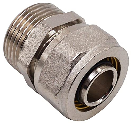 SKIR'CO (1 pieza) Conector de tubo 20 mm x 3/4, Racor de compresión recto de latón, Adaptador de tubo niquelado, Rosca macho