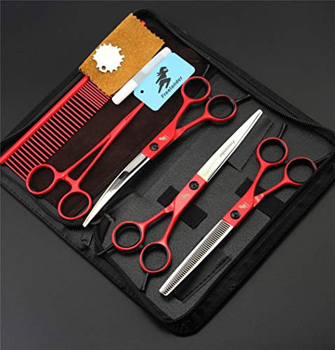 Fellscheren-Set für Haustiere, professionelle Tierschere (7,0 Zoll), 3-teilig, Edelstahl, mit gerader Schere, gebogener Schere, Effilierschere, Fellpflegekamm