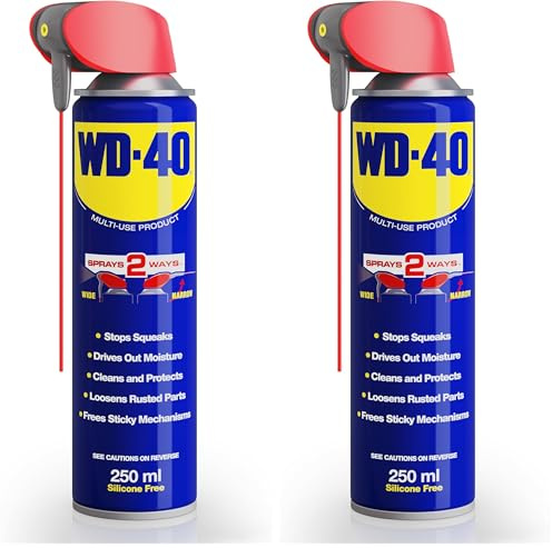 WD-40 Multi Use Lubricant Spray 250ml, Wide and Narrow Smart Straw, Multipurpose WD40 Spray Lubricant for DIY Maintenance, Water Displacement, and Protection on Gears, Threads, and Hinges (Pack of 2)