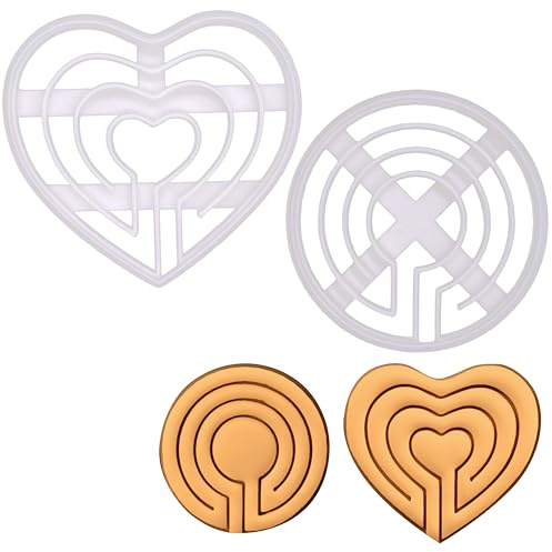 BAKERLOGY Sat von 2 Labyrinth Ausstechformen (Formen: Herzförmiges, Rundes) - Detailliertes Keksausstecher-Design zum Backen und Basteln, ideal für Fondant, Teig, Ton