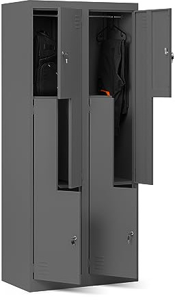 Jan Nowak Domator Umkleideschrank Z02 Spind mit 4 Abteilen Kleiderspind Metallschrank Flügeltür Lüftungsschlitzen Pulverbeschichtung 185 cm x 80 cm x 45 cm (Anthrazit)