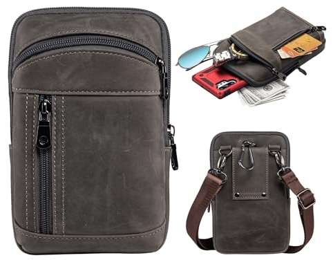 hengwin Echtes Leder Umhängetasche Herren, Handytasche Herren, Crossbody Sling Bag, Schultertasche Herrentasche zum Umhängen, Shoulder Bag Kleine Handtasche, Mini Männer Tasche (Grau)