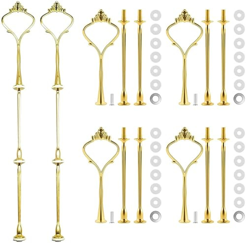 BetterJonny 6 Sets Cake Stand Fittings, 3 Tier Cake Plate Stand Handle Hardware Holder for Wedding and Party Making Resin Cupcake Dessert Platter Stand Gold