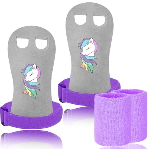 Sporthandschuhe für Reckhandschuhe Kinder Schützt Hand Handfläche mit Armbändern Paar, Stangengriffe Handflächenschutz Handgelenkstütze für Kettlebells Sport Workout Übung Sportlich (Lila, XS)