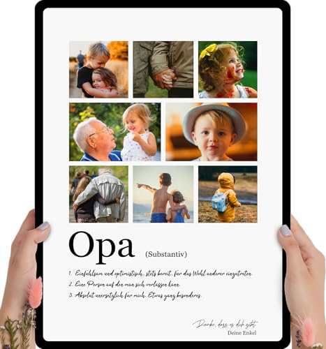 Elbeffekt Opa Geschenk - Personalisiertes Fotogeschenk auf Holz - Geschenk für den besten Opa, 8 Bilder
