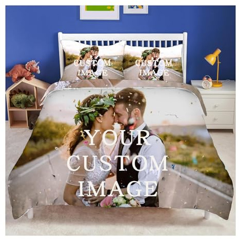 TEGVLXD Personalised Bedding Set, Personalized Single Double King Super King Duvet Cover, Custom Duvet cover pillowcase Personalized Photo/Text/Logo, DIY Design Bedding 3D Printed Bedroom Decor