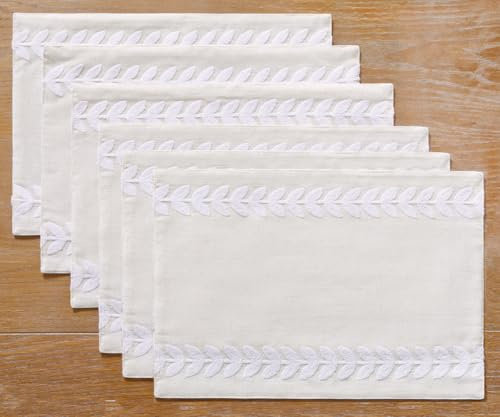 Wracra Tischsets Baumwolle Leinen, Platzsets Abwaschbar, Tischsets 6er Set | 33 x 45 cm, Unregelmäßige Weidenblatt, Tischset Stoff, Platzset Boho, Maschinenwaschbar, Esszimmer, Feiertage, Partys