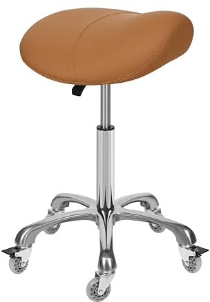 McDooFly Saddle Stool with Wheels, Ergonomic Swivel Rolling Chair for Salon