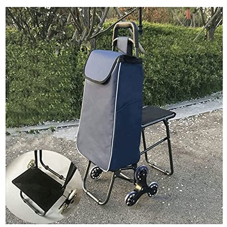 HARIPYER Trolley, zusammenklappbarer Einkaufswagen mit Sitz und 6 Rädern, tragbarer, Leichter Treppensteiger-Allzweckwagen für Lebensmittel, Wäsche, persönlicher Handwagen, Treppenwagen