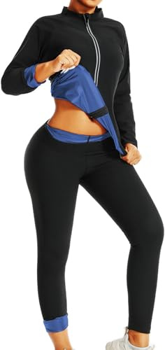 Weyot Tuta Sauna Dimagrante Donna, Tuta per Sudare Donna Dimagrire - Sauna Giacca + Pantaloni, Sauna Suit Donna Sportivo Effetto Sauna per Palestra Jogging Running,M,Blue