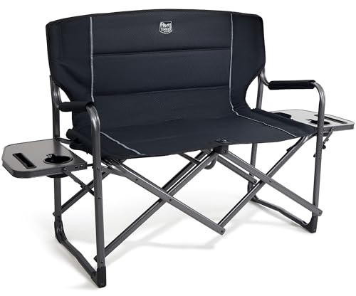 TIMBER RIDGE Campingstol, vikbar för 2 personer, regissörsstol, hopfällbar 300 kg, lastbar fiskestol, fällstol, XXL, 2-sits med sidobord för picknick, camping, festival, turnering