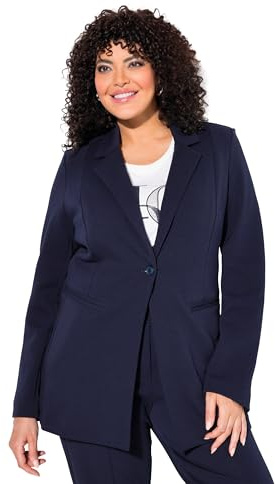 Ulla Popken Blazer di Comodo Jersey Elasticizzato con Taglio Svasato e Revers Blu Notte Scuro 58+ 812754133-58+