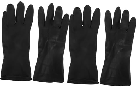 Friseurhandschuhe 2 Paar Schwarz Gummi Kunststoff für Färben | Friseur Handschuhe, Waschbar mit Strukturierter Oberfläche, für Reinigung und Tattooing