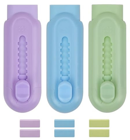 DIYJEP Lot de 3 gommes rétractables avec 6 gommes de rechange coulissantes en caoutchouc pour enfants, étudiants, écriture, dessin, fournitures scolaires (rose + bleu + vert)