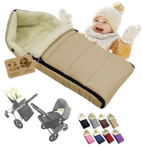 Saco de dormir para cochecito de bebé, con lana de cordero, cálido, lavable, 108 cm (beige jaspeado)