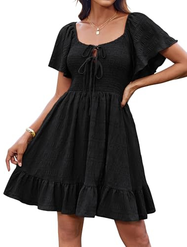 GRACE KARIN Girls Spring Wedding Vacation Babydoll Sundress Fashion Off Shoulder Lightweight Chiffon Dress Black L