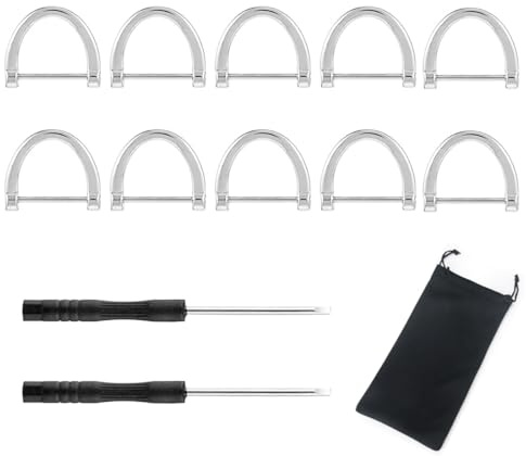 Gaodercha 10 Pcs Heavy Duty D Ring Keychain Ring 3/4 inch Horseshoe Shape D Rings with Screw Tools and Bag Rings Screw in Shackle for DIY Collars Making Car Key Leather Craft Purse Replacement
