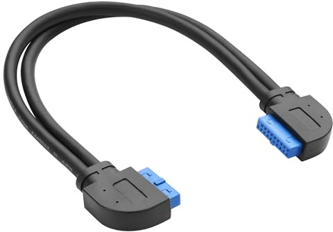 YACSEJAO USB3.0 20Pin Motherboard Extension Cable 90 Degree USB 3.0 Front Panel Header 19/20Pin Female to Female Mainboard Header Port Extension Cable(1ft/30cm)