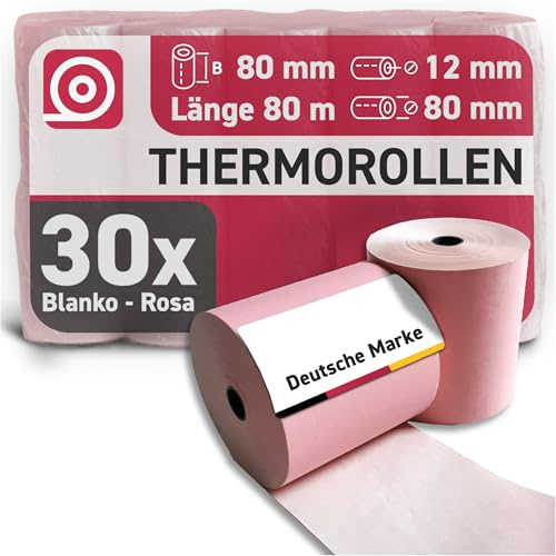 GEBONGT24 rosa Thermorollen 80 mm x 80 m x 12 mm, BPA-frei, 55 g/m², langlebig & FSC-zertifiziert – für Bondrucker, EC-Geräte & POS – ideal für Wäschereien, Parkscheine, Events & Werbung