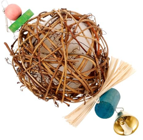 TOYANDONA Papagei Kauspielzeug Aus Holz Und Rattan Hängendes Vogelspielzeug Mit Rattanbällen Geeignet Für Kleine Vögel Und Sittiche Als Beißspielzeug Und Käsespielzeug