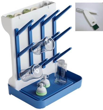Tecdigbo Baby Bottle Drying Rack, Countertop Bottle Dryer, Cup Drying Rack, for 12Pc Bottles and Accessories,Pump Parts,Pacifiers,for Small Water Cup,Vitality Blue, Free Small Brush for Cleaning