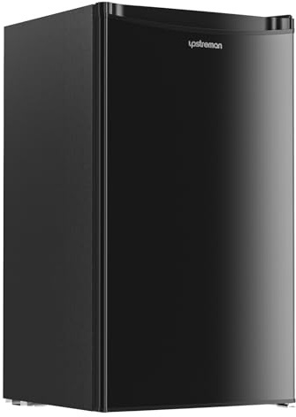 Upstreman Frigorifero Piccolo 91L con Freezer, Frigorifero Monoporta, Silenzioso, Termostato Regolabile, Scomparto per Verdure, Mini Frigo da Ufficio, Camera, Nero Lucido -BR321