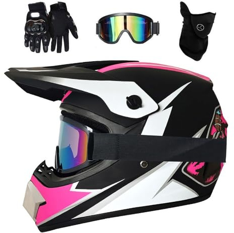 Unisexo Deportes Extremos Casco de Motocross, Juventud Niño Integral MTB Todoterreno ATV Motocicleta Cascos, Descenso Enduro Carreras Dirt Bike Chocar Casco, con Gafas Guantes Mascarilla