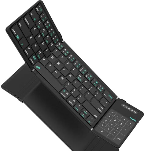 Nillkin Foldable Bluetooth Keyboard Folding with Touchpad & Number Pad, Portable Wireless Full Size Travel Keyboard with Trackpad for PC Laptop iPad Tablets Smartphone, Silicone Leather Cover, Black