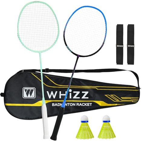 BAIHUALIN WHiZZ T80 Carbon Graphite Badminton Racquet Set, Lightweight Badminton Rackets 2 Player + Carrying Bag + Grip Tape + Shuttlecock, Black+Green