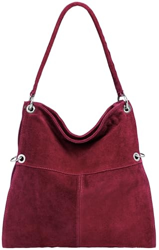 Caspar Große Vintage Leder Schultertasche Damen Handtasche aus weichem Wildleder - PREMIUM LINE - Modell No.805 - Made in Italy