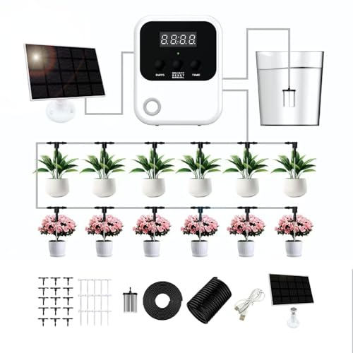 KitGody Solarbetriebenes Automatisches Bewässerungssystem für 15 Topfpflanzen, 5 Monate Akkulaufzeit, Programmierbarer Wassertimer (1h-30d), 2 Tropfmodi für Indoor, Balkon, Garten
