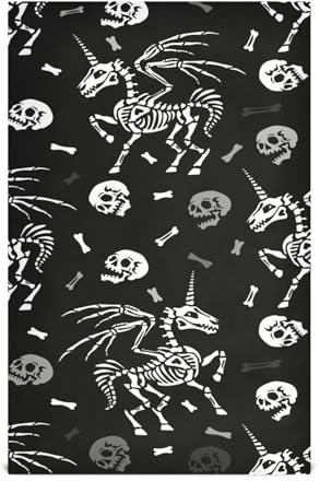 Vftphvr 6 PCs Polyester Kitchen Dish Towel Hemmed Napkin Towel Waffle Dishtowels Dishcloths Hand Bar Tea Towels with Hanging Loop Print Pegasus with Horn Unicorn Wings Skeleton Seamless