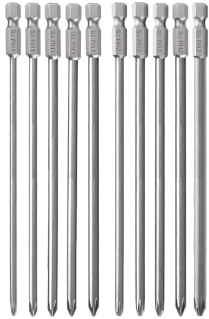 10pcs 8/200mm Long Magnetic Phillips Screwdriver Bit Set (5*PH1+5*PH2) | Cross Head Screw Driver Bits S2 Steel 1/4 Inch Hex Shank Impact Phillips Drill Bit PH2 Screwdriver Power Bits