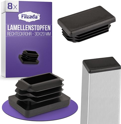 Filzada® 8X Lamellenstopfen Rechteckig 30x20mm Vierkantrohre - Endkappen | Rohrabdeckung Kunststoff wasserfest - Stuhlbein Stopfen, Rohrendkappen - UV-beständig - Kunststoffkappen für Rohre, Zaun
