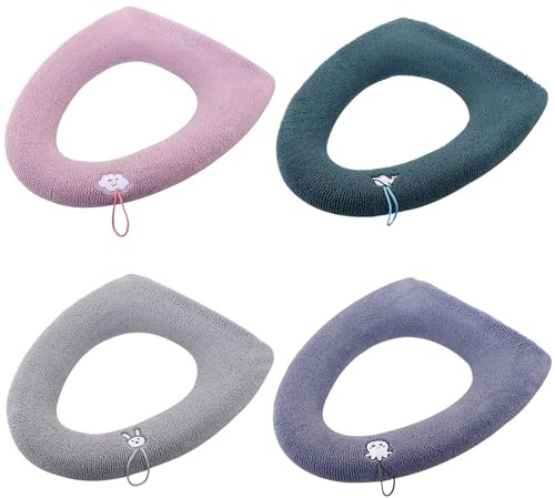 Embhlitfe 4 Pcs Toilet Seat Covers Pads with Handle,Soft Thicker Stretchable Toilet Lid Cover Cushion Warmer,Bathroom Washable Reusable Toilet Seat Pads,Universal Toilet Seat Mat