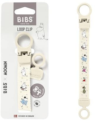 Clip per ciuccio BIBS x Moomins Loop - Elegante e sicuro, utilizzabile con una sola mano, si adatta a tutti i BIBS e alla maggior parte delle marche, lavabile in lavatrice, età 0+ - Ivory