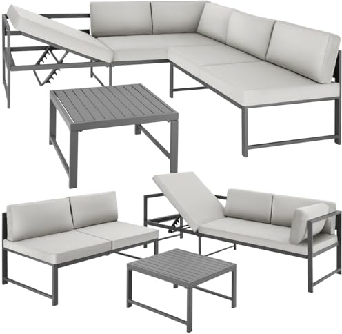 TecTake® Conjunto de Muebles de Jardín, Sofa Exterior, Mesa de Exterior, Aluminio Ligero, Cojines Impermeables, Muebles Terraza, Sofá Exterior, Fácil de Limpiar, Resistente a la Intemperie - Gris