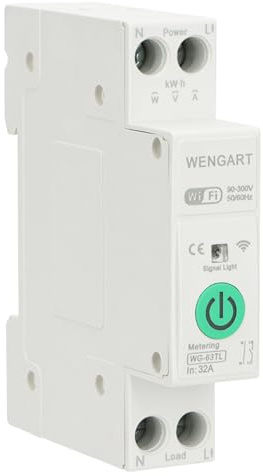 WENGART Wifi Switch WG63TL,AC90-300V with Energy Monitoring & Voice Control, Works with Alexa/Google Home,Remote Control via Smart Life App for Water Heater,AC,Pool Pump DIN Rail (32A)