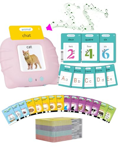 Cartes Flash Parlantes Français + Anglais(510 Mots Rose) - Jouet Éducatif Montessori 1-6 Ans - Jeu d'Éveil Langage sans Écran - Machine à Lire Bébé Garçon Fille - Idéal Orthophonie & Voyage