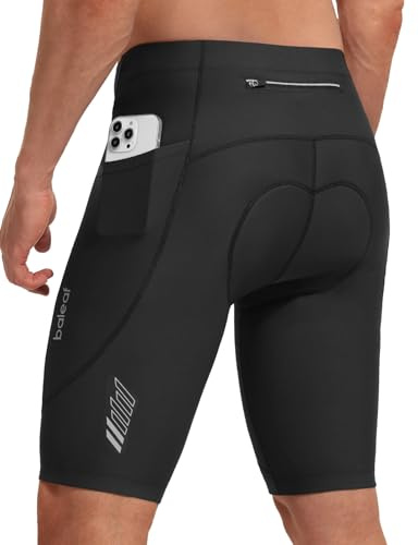 baleaf MTB Radlerhose Herren Gepolstert Kurz Atmungsaktiv | 4D sitzpolster hauteng, reflektierende, schnelltrocknend, rutschfester silikonbund, mit 2 seiten&hintertaschen für rennrad