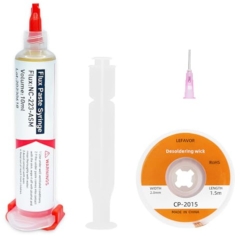 YUPZAR 1.5M de trenza de soldadura y pasta fundente sin limpieza (10ml) - flux para soldar estaño, Kit de desoldadura para reparación de componentes electrónicos, placas de circuito impreso
