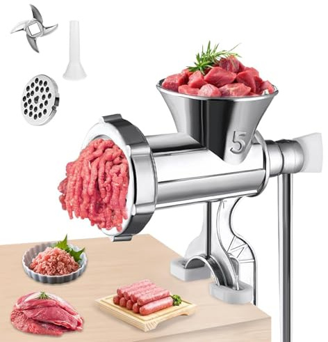 3-in-1 Sausage Filling Machine & Manual Meat Grinder Meat Mincer with Table Clamp – Multi Functional Manual Stainless Steel Meat Grinder for Home Use Sausage Stuffer Kit for Meat Nuts Vegetables