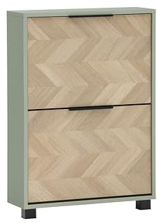 Schildmeyer Schuhschrank Schuhkipper Piazza 160856, Pistazie/Fischgräten Dekor, 59,8 x 19,5 x 85,7 cm, platzsparend durch geringe Tiefe